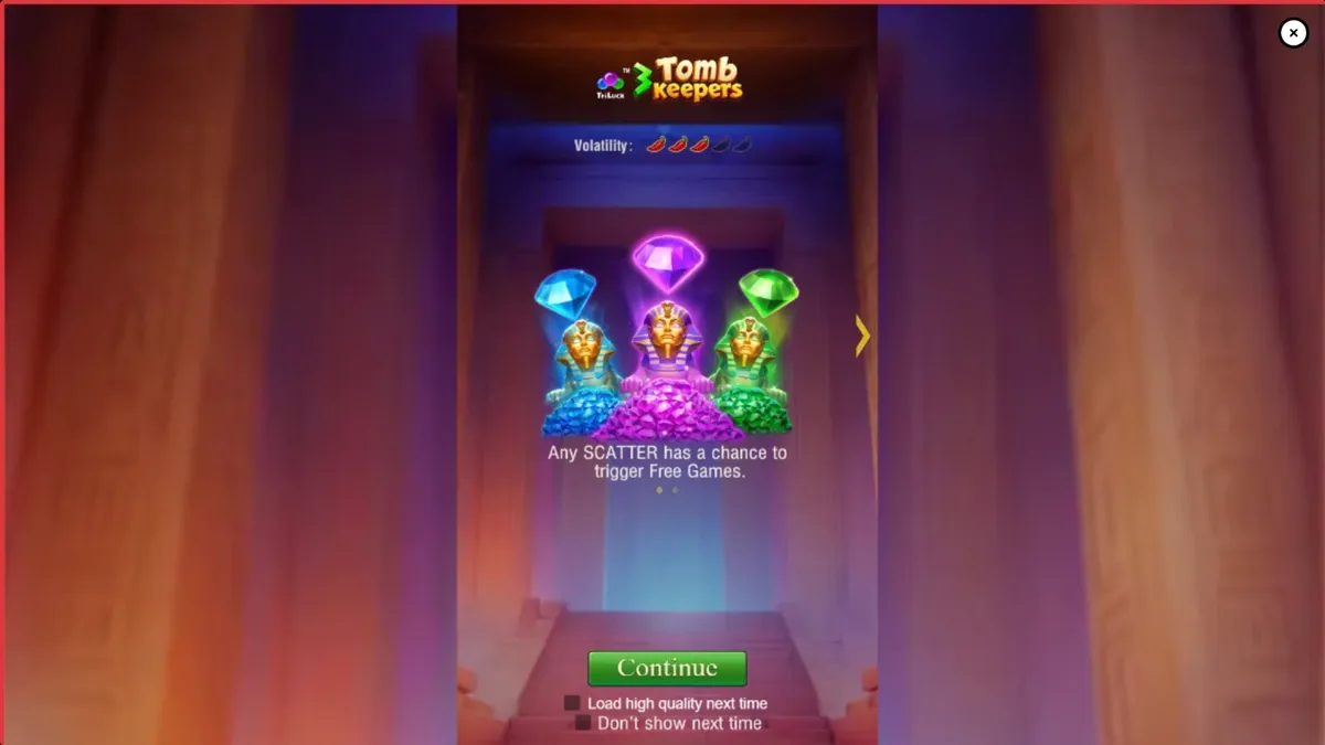 Tampilan visual slot 3 Tomb Keepers dengan tema Mesir kuno dan patung Firaun.